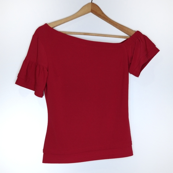 Bar III | Red Asymmetrical One Shoulder Blouse XS - Picture 2 of 8